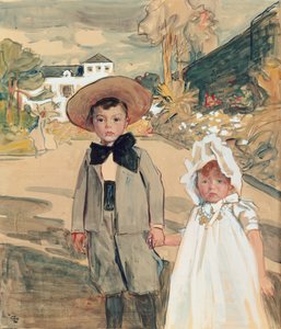 アーティストの子供たち、1895年頃（ペンとインク、紙のトイレ） 作： Lucien Simon
